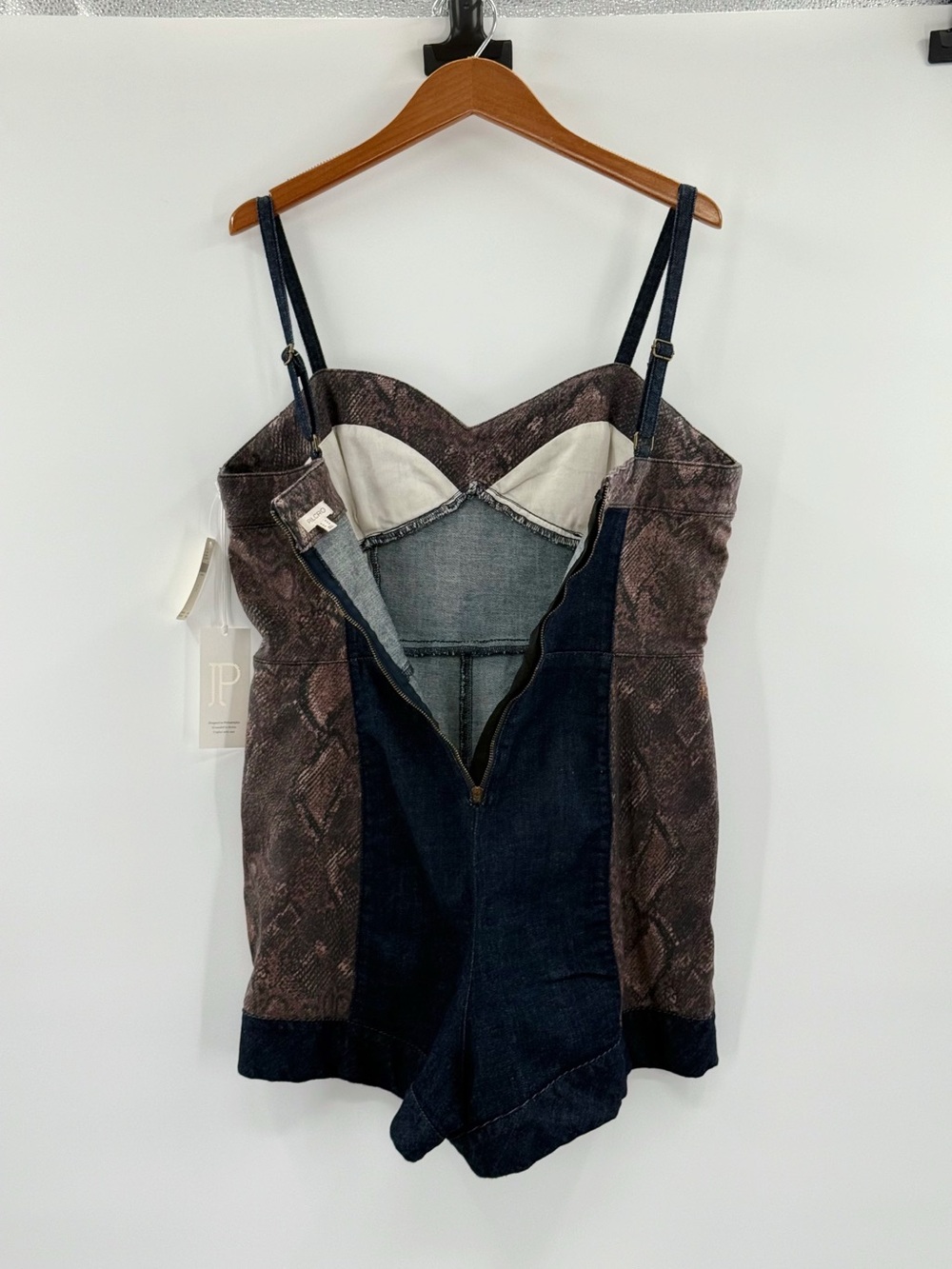 Pilcro Anthropologie Snake Print Denim Romper Size 12 Dark Wash Corset Y2K - Picture 9 of 13
